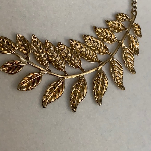 Gold Olive Leaf Bib Statement Necklace - Picture 10 of 16